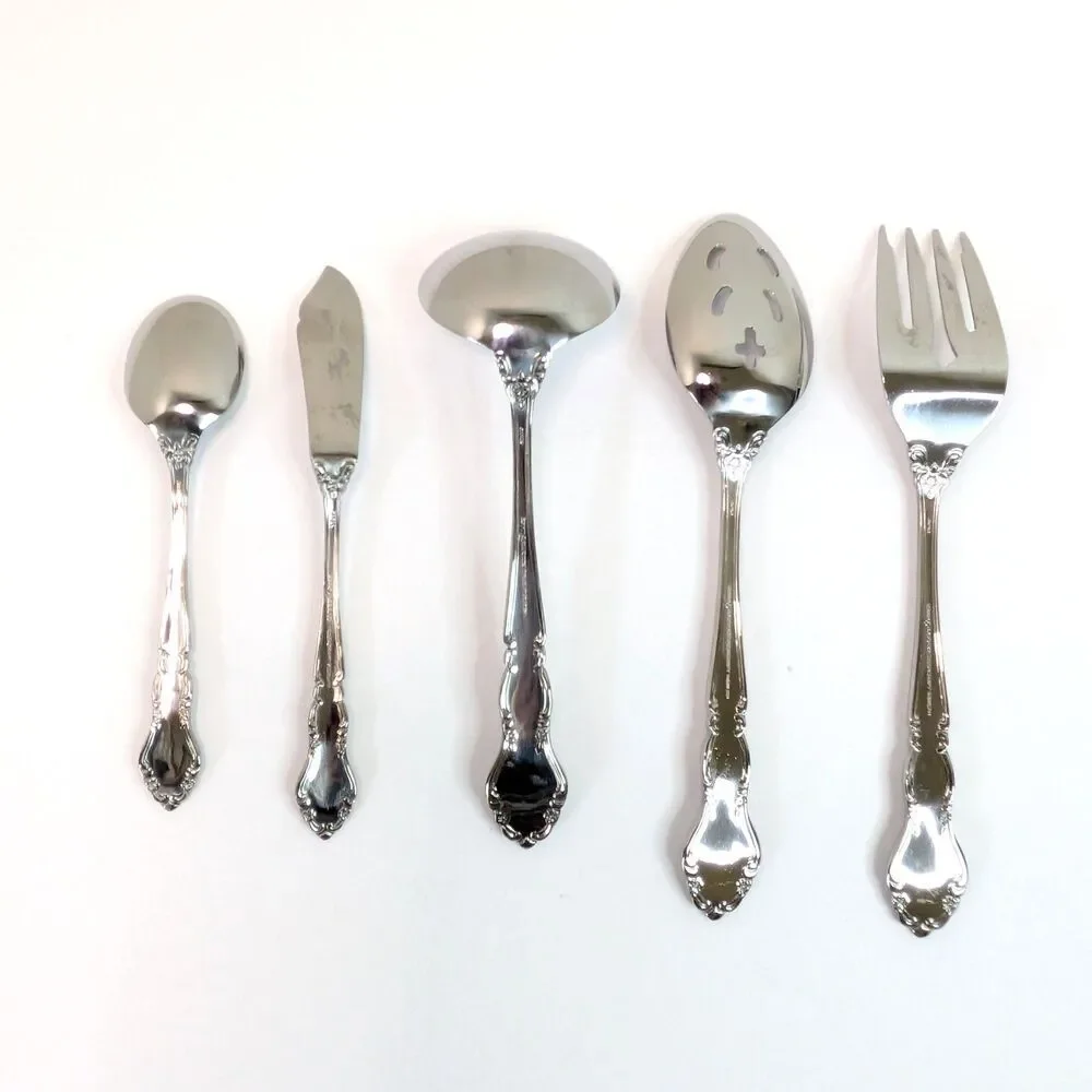 Reed And Barton Rebacraft Stainless Toulouse Hostess Serving Set 5 Pc Vintage